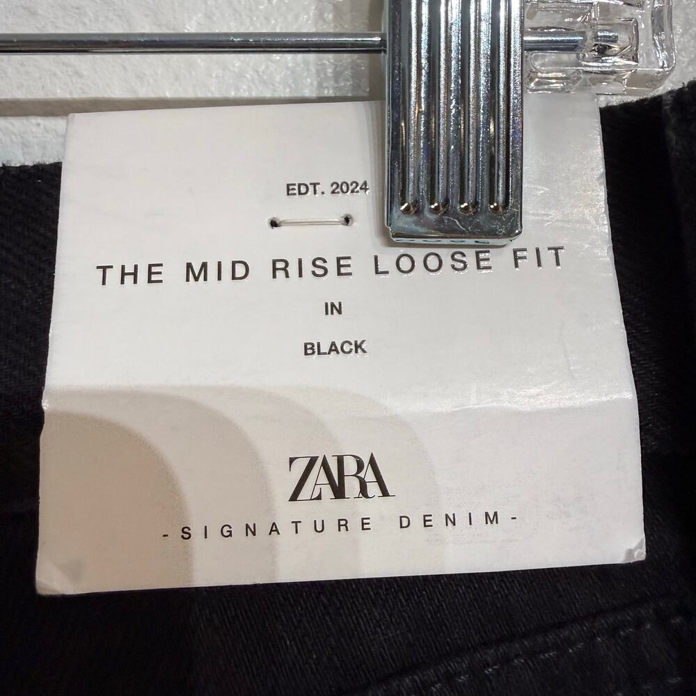 Zara Black Mid Rise Loose Fit Wide Leg Jeans Sz 8 NWT - Picture 7 of 10